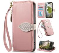 BaiFu Fundas Tipo Cartera con Cremallera para Honor Play 60A/Honor X6d, Correa de Mano, Soporte, Case con Estampado de Hojas de árbol para Honor Play 60A/Honor X6d-Rosa