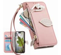 BaiFu Fundas Tipo Cartera con Cremallera para Honor Win RT 5G, Correa de Mano, Soporte, Case con Estampado de Hojas de árbol para Honor Win RT 5G-Rosa
