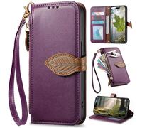 BaiFu Fundas Tipo Cartera con Cremallera para Leitz Phone 3, Correa de Mano, Soporte, Case con Estampado de Hojas de árbol para Leitz Phone 3-Morado