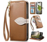 BaiFu Fundas Tipo Cartera con Cremallera para Leitz Phone 3, Correa de Mano, Soporte, Case con Estampado de Hojas de árbol para Leitz Phone 3-Marrón