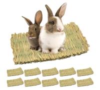 BAIFULAI 10 alfombrillas de hierba para animales pequeños: alfombra de hierba natural segura y comestible, alfombra tejida a mano natural para hámsters, conejos, loros, cobayas y hurones