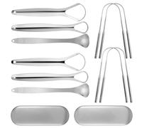BAIFULAI 10 raspadores de lengua: juego de limpiador de lengua de acero inoxidable para adultos con revestimiento de lengua gruesa, raspador de lengua para limpieza profunda, eliminación del mal
