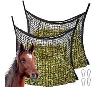 BAIFULAI 2 piezas de red de heno para caballos, 60 x 90 cm, saco de heno para caballos, red de heno, capacidad de 8 kg, red para heno, caballo con 4 mosquetones, bolsa para heno, bolsa para heno,