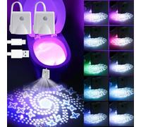 BAIFULAI 2 piezas Luz para inodoro con detector de movimiento, Luces para inodoro en el interior, 16 colores Luz de noche para inodoro con lámpara de proyección, Iluminación d