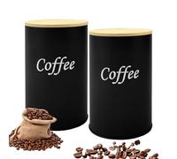BAIFULAI 2 recipientes para granos de café con tapa de madera: recipientes de café de hierro, herméticos para granos de café, café molido, cápsulas de café, cápsulas de café, cápsulas de café