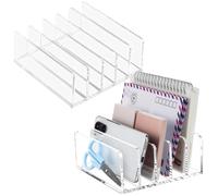 BAIFULAI 2 soportes para cartas de acrílico, 12,2 x 12,2 x 5,3 cm, organizador de cartas con 5 compartimentos, soporte para archivador de acrílico, organizador de escritorio vertical, organizador de