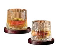 BAIFULAI 2 vasos de whisky de 200 ml, vasos de whisky con posavasos de bambú, juego de vasos para degustación de cócteles Scotch Bourbon