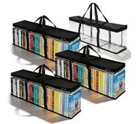 BAIFULAI 4 bolsas de almacenamiento para DVD, 60 x 15 x 22 cm, espacio para 160 DVD, CD, videojuegos, PVC transparente y tejido de poliéster, con cremallera y asas reforzadas