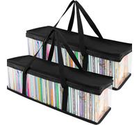 BAIFULAI 4 bolsas de almacenamiento para DVD, 60 x 15 x 22 cm, espacio para 160 DVD, CD, videojuegos, PVC transparente y tejido de poliéster, con cremallera y asas reforzadas