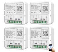 BAIFULAI 4 módulos de interruptor de luz inteligente de 2 vías, interruptor Matter Smart Life, Mini Smart Switch compatible con Alexa, Smart Life, Tuya, interruptor de luz integrado, cable neutro