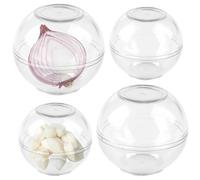 BAIFULAI 4 recipientes para cebollas, bolas de conservación de ajos y cebollas, frigorífico, plástico, 7 y 9 cm de diámetro, transparente, almacenamiento de ajos y cebollas