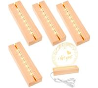 BAIFULAI 4 Unidades de Zócalos LED 20 cm, Luz LED Con Interruptor USB, Colores Cálidos, Soporte de Madera Para Bloque de Cristal, Resina, Arte