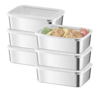 BAIFULAI 6 recipientes herméticos con tapa, 1100 ml, de acero inoxidable, apilables, cajas de almacenamiento para queso, frutas, ensaladas, dulces, mermeladas, para horno, congelador