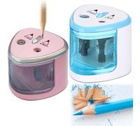 BAIFULAI Afilador Eléctrico de Lápices: 2 Piezas Afilador Potente a Pilas para Lápices de 6-8mm y 9-12mm, Seguro y Preciso, Adecuado para Escuela, Aula y Oficina (Azul & Rosa)