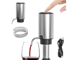 BAIFULAI Aireador de vino eléctrico: Acero inoxidable Vertedor de vino eléctrico con cable USB y manguera de silicona, dispensador de vino recargable inteligente regalos para los amantes del vino