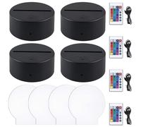 BAIFULAI Base de luz LED, 4 unidades, 3D con panel de luz, mando a distancia y cable USB, 16 colores ajustables, control táctil, luz nocturna LED, base de luz para acrílico y plexiglás