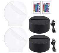 BAIFULAI Base LED, 2 Piezas de Base Luminosa 3D con Panel de Luz & Control Remoto y Cable USB, 16 Colores Ajustables, Control Táctil, Base de Luz LED Nocturna para Acrílico y Plexiglás