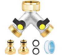 BAIFULAI Distribuidor de agua en Y de 2 vías, 3/4 pulgadas, conexión de agua, con grifos de paso, manguera de jardín con 2 distribuidores de 3/4 pulgadas, válvula de bola para ajustar y cerrar el