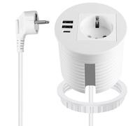 BAIFULAI Enchufe empotrable con USB, regleta para orificio de mesa de 80 mm, enchufe de escritorio con 1 socket, 2 puertos USB-A, 1 conector USB-C y cable de alimentación de 1,7 m, enchufe empotrable