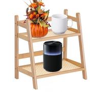 BAIFULAI Estantería para mesa de cocina, 29 x 27 x 18 cm, 2 niveles, imitación de bambú, tejido de ratán, estante decorativo para especias, almacenamiento de bambú, soporte para flores, estantería