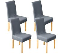 BAIFULAI Fundas de Silla: Set de 4, Funda de Silla de PU Cuero Stretch Impermeable, Funda de Silla Elástica Desmontable y Lavable, para Cocina Restaurante Hotel Boda (Gris Plata)