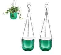 BAIFULAI Juego de 2 maceteros colgantes autoregantes: 16,5 × 15 cm, maceta colgante para plantas con cadena de 46 cm, colgante para interior y exterior, techo, balcones, decoración de pared (verde