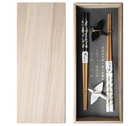 BAIFULAI Juego de 2 pares de palillos de sushi, palillos de sushi de madera con soporte de papel de cerámica, sostenible, chopsticks japonés, chino, coreano, taiwanés, regalo japonés