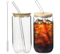 BAIFULAI Juego de 2 vasos de té de burbujas de 500 ml, cristal con tapa y pajita, vaso con pajita y tapa, vasos de burbujas, café helado, vaso para batidos, vasos de café helado, juego de vasos de