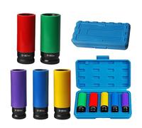 BAIFULAI Juego de 5 llaves de impacto de 1/2", 15 mm, 17 mm, 19 mm, 21 mm, 22 mm, juego de tuercas adecuadas para llave de impacto y llave dinamométrica