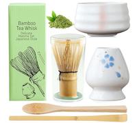BAIFULAI Juego de 5 Matcha, juego de té matcha, juego de batidores Matcha, cuenco de cerámica, cucharilla, soporte para batidor, accesorio japonés para ceremonia matcha (blanco)