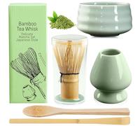 BAIFULAI Juego de 5 Matcha, juego de té matcha, juego de batidores Matcha, cuenco de cerámica, cucharilla, soporte para batidor, accesorio japonés para ceremonia matcha (verde)