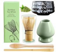 BAIFULAI Juego de 5 Matcha, juego de té matcha, juego de batidores Matcha, cuenco de cerámica, cucharilla, soporte para batidor, accesorio japonés para ceremonia matcha