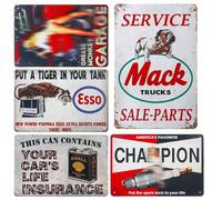 BAIFULAI Juego de 5 placas de metal para garaje, 20 x 30 cm, con aceite de motor de gas, placas de metal de alta calidad para garaje, taller, bar, arte de pared clásico automotriz