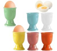 BAIFULAI Juego de 6 hueveras de porcelana, hueveras de cerámica, coloridas, hueveras de desayuno, redondas, con base, 6 colores, bonito juego de hueveras para cocina, casa, restaurante