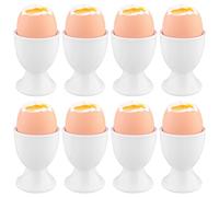 BAIFULAI Juego de 8 hueveras de plástico, hueveras de plástico, color blanco, con pie para la mesa de desayuno, para cualquier mesa de desayuno, huevos duros y blandos, color blanco