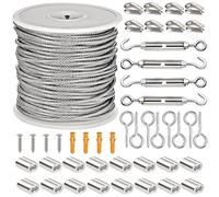 BAIFULAI Juego de cable de acero inoxidable, 50M cable de acero de 2mm, cable de acero inoxidable 304, cable de acero tensor recubierto con ojales, tensor M5 con herrajes de tensado de cable, para