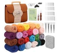 BAIFULAI Juego de fieltro de aguja en 24 colores, juego de fieltro punzonado con agujas de fieltro, herramientas, caja de almacenamiento e instrucciones de uso, fieltro seco de lana de fieltro para