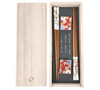 BAIFULAI Juego de palillos de sushi, 2 pares de palillos de sushi de madera con base de cerámica en flor de cerezo, caja de madera premium, palillos sostenibles, japoneses, chinos, coreanos