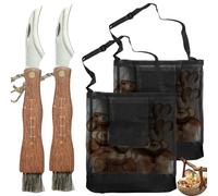 BAIFULAI Juego de recolectores de setas, cuchillo de setas y bolsa de setas, 2 unidades, recogedor de setas, cuchillo de esponja de acero inoxidable con regla y cepillo, bolsa de malla transpirable