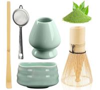 BAIFULAI Juego de té matcha, juego de té matcha de 5 piezas, juego de té japonés, juego de batidores matcha, cuenco para matcha, portabatidores, colador, accesorios japoneses para ceremonia matcha