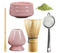 BAIFULAI Juego de té matcha, juego de té matcha de 5 piezas, juego de té japonés, juego de batidores matcha, cuenco para matcha, portabatidores, colador, accesorios japoneses para ceremonia matcha