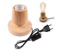 BAIFULAI Lámpara de mesa de madera, E27, lámpara de noche, pie de madera, mini lámpara de mesa con base de madera e interruptor de cable, retro, enchufe de la UE, lámpara de noche para dormitorio