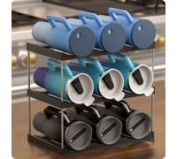 BAIFULAI Organizador de botellas apilable de 3 capas: 34 × 19,8 × 34,5 cm, soporte para botellas de frigorífico, espacio para 9 botellas, armario de cocina para encimeras y armarios (negro)