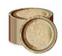 BAIFULAI Platos de fiesta 50 unidades, platos de papel de 23 cm, decoraciones rústicas para fiestas, platos de papel redondos, platos de disco de madera, adecuados para fiestas, barbacoas, cumpleaños