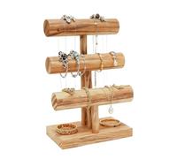 BAIFULAI Soporte para pulsera de madera en forma de T de 3 niveles: soporte para joyas de madera, vintage, soporte para relojes desmontables para pulseras, pinzas para el pelo, relojes, para