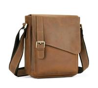 BAIGIO Bolsas de hombro de piel auténtica para hombre, estilo retro, de piel de caballo loco, para hombre, bolsa cruzada marrón café, bolsa de mensajero, bolsa de viaje para teléfono, cartera, llaves,