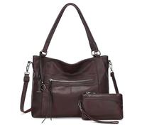 BAIGIO Bolso de Mano para Mujer Bolso de Hombro Bolsos Tote Cuero PU con Gran Capacidad Impermeable Bolsa Cruzada Bolsa Compras para Compras Viajes Trabajo Oficina Escuela, Ciruela Oscuro