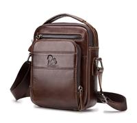 BAIGIO Bolso Hombre Bandolera Cuero Vintage Bolso Mano Hombres Bolsos Hombre Pequeño con 5 Ranuras para Tarjetas Bolsa de Hombro para Negocios, Trabajo, Viaje, Vida Cotidiana (Marrón Oscuro)