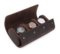 BAIGIO Caja Relojes en Cuero Genuino para Viajes y Joyero Hombre Estuche para 3 Relojes Relojero Organizador Hombre Regalos Reloj Rollo, Café-3 Slots