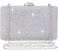 BAIGIO Clutch de Mujer con Diamantes en Plata y Oro para Boda Fiesta, Bolso de Noche Brillante con Pedrería para Mujeres